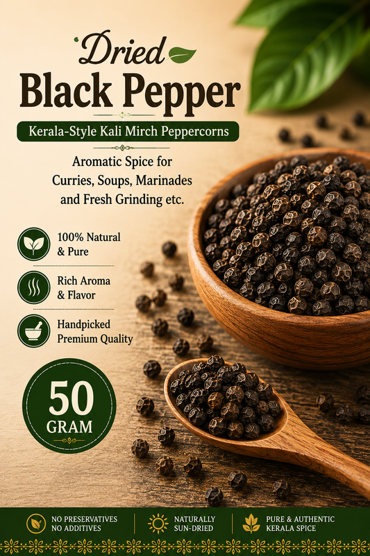 Dried Black Pepper | Kerala-Style Kali Mirch Peppercorns | Aromatic Spice for Curries