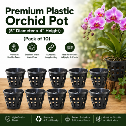 Premium Plastic Orchid Pot, (5" Diameter x 4" Height)