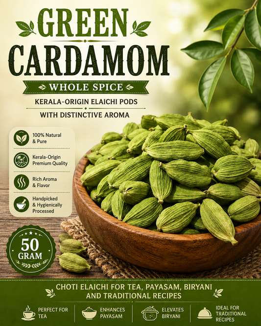 Green Cardamom Whole Spice | Kerala-Origin Elaichi Pods with Distinctive Aroma