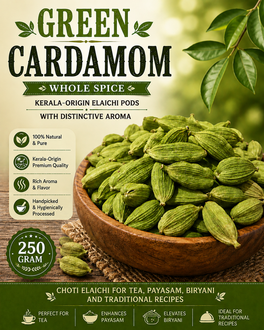 Green Cardamom Whole Spice | Kerala-Origin Elaichi Pods with Distinctive Aroma