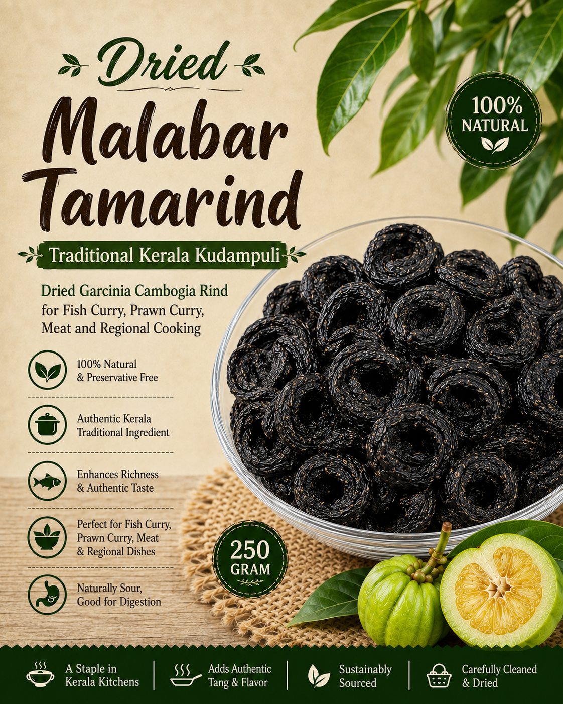 Whole Malabar Tamarind  Dried Garcinia Cambogia
