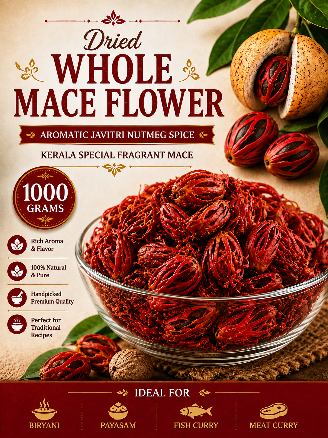 Whole Mace Flower | Aromatic Javitri Nutmeg Spice |