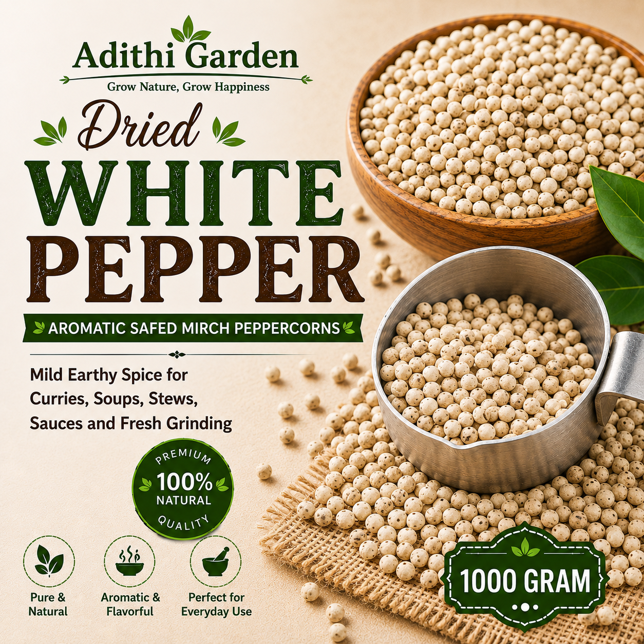Whole White Pepper | Aromatic Safed Mirch Peppercorns