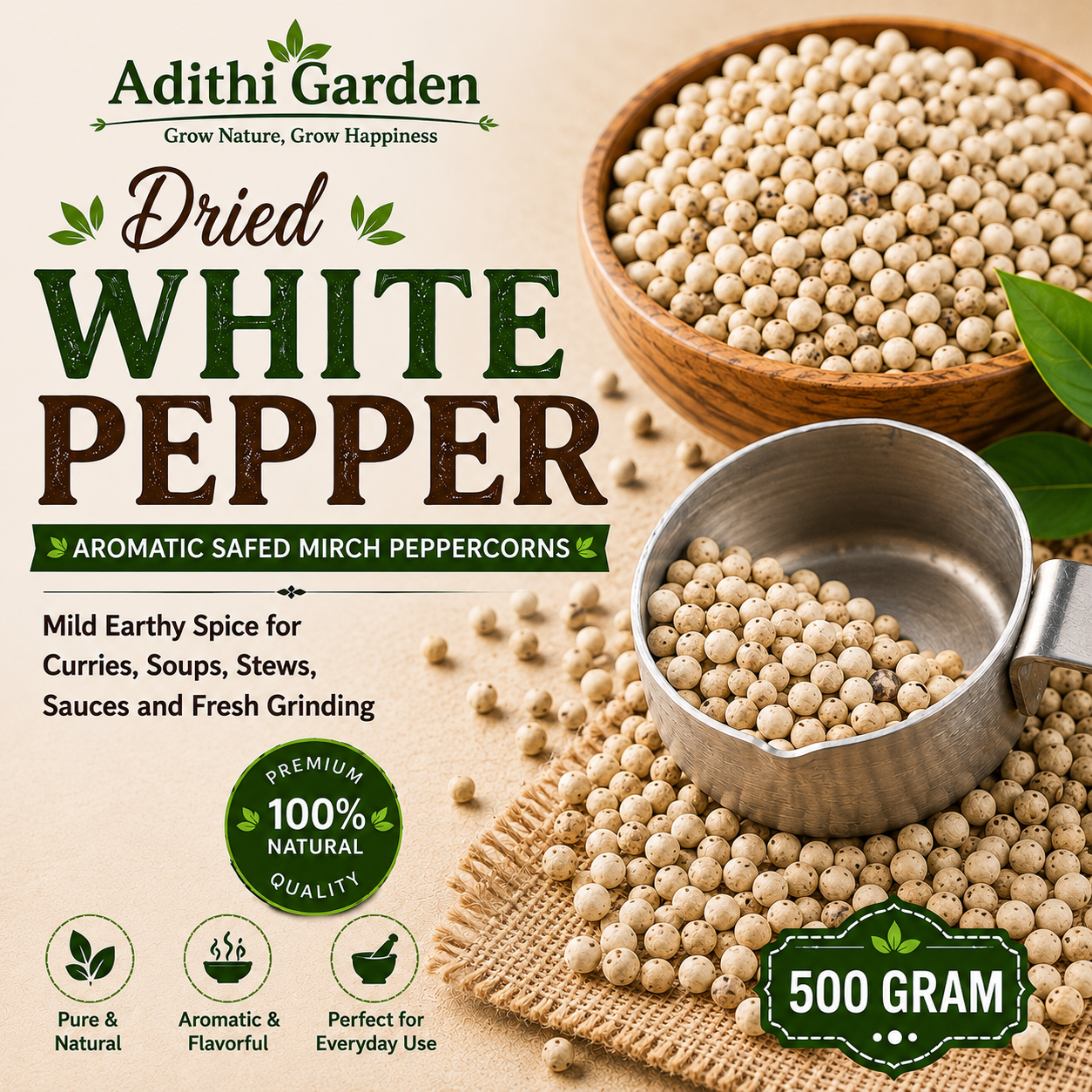 Whole White Pepper | Aromatic Safed Mirch Peppercorns