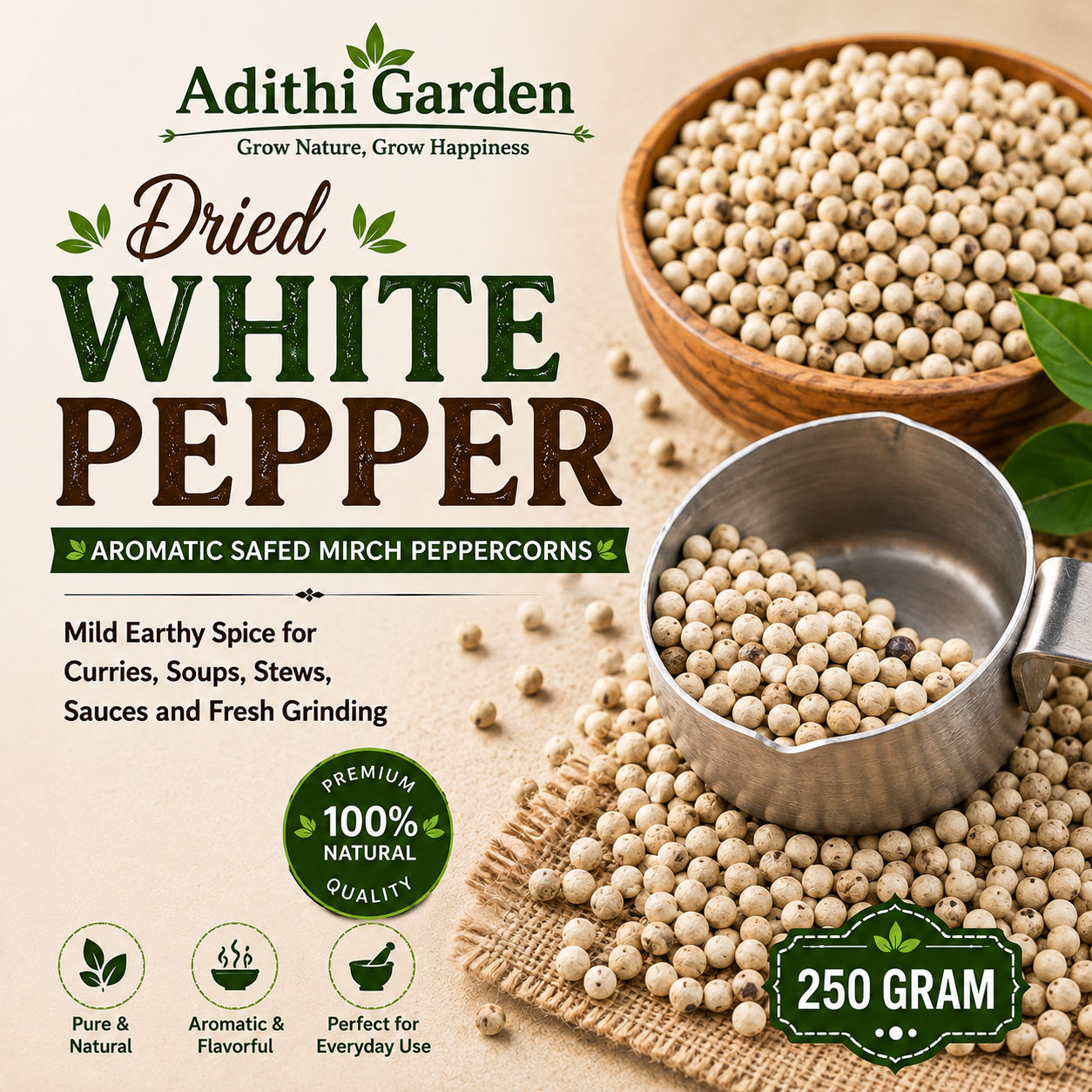 Whole White Pepper | Aromatic Safed Mirch Peppercorns