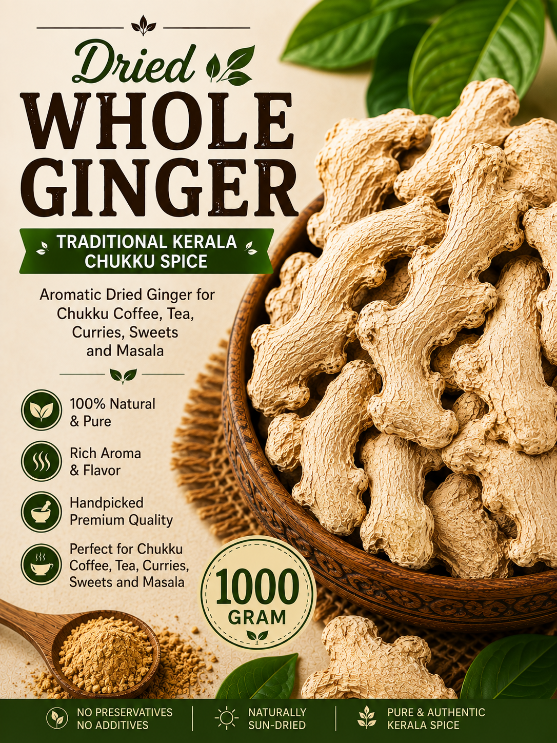 Whole Dry Ginger | Traditional Kerala Chukku Spice