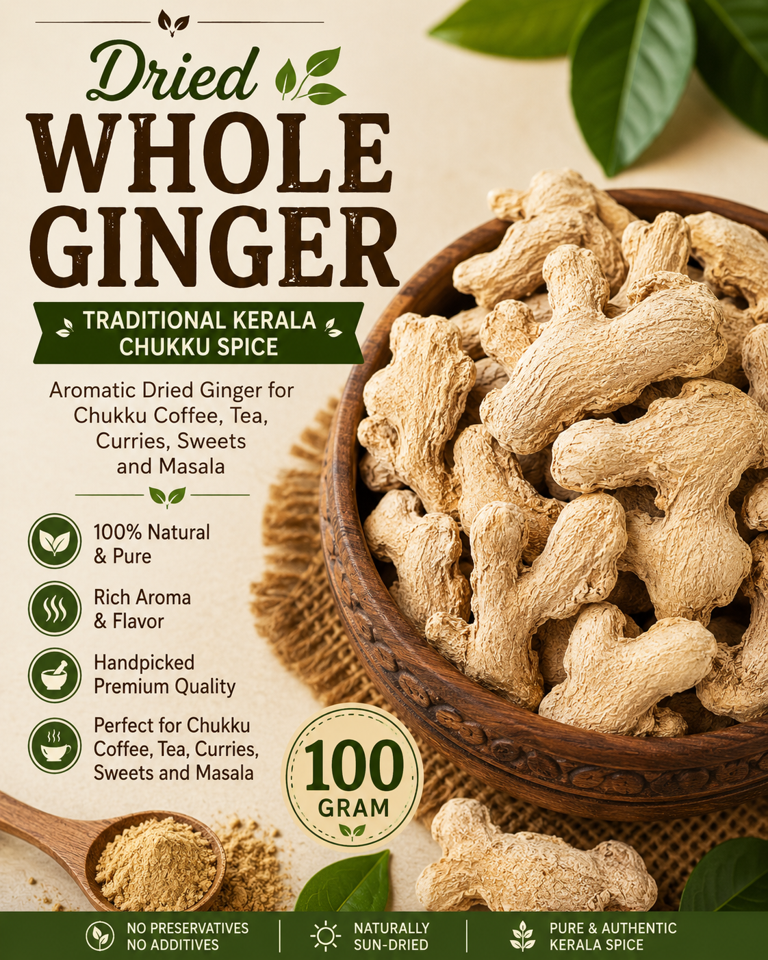 Whole Dry Ginger | Traditional Kerala Chukku Spice