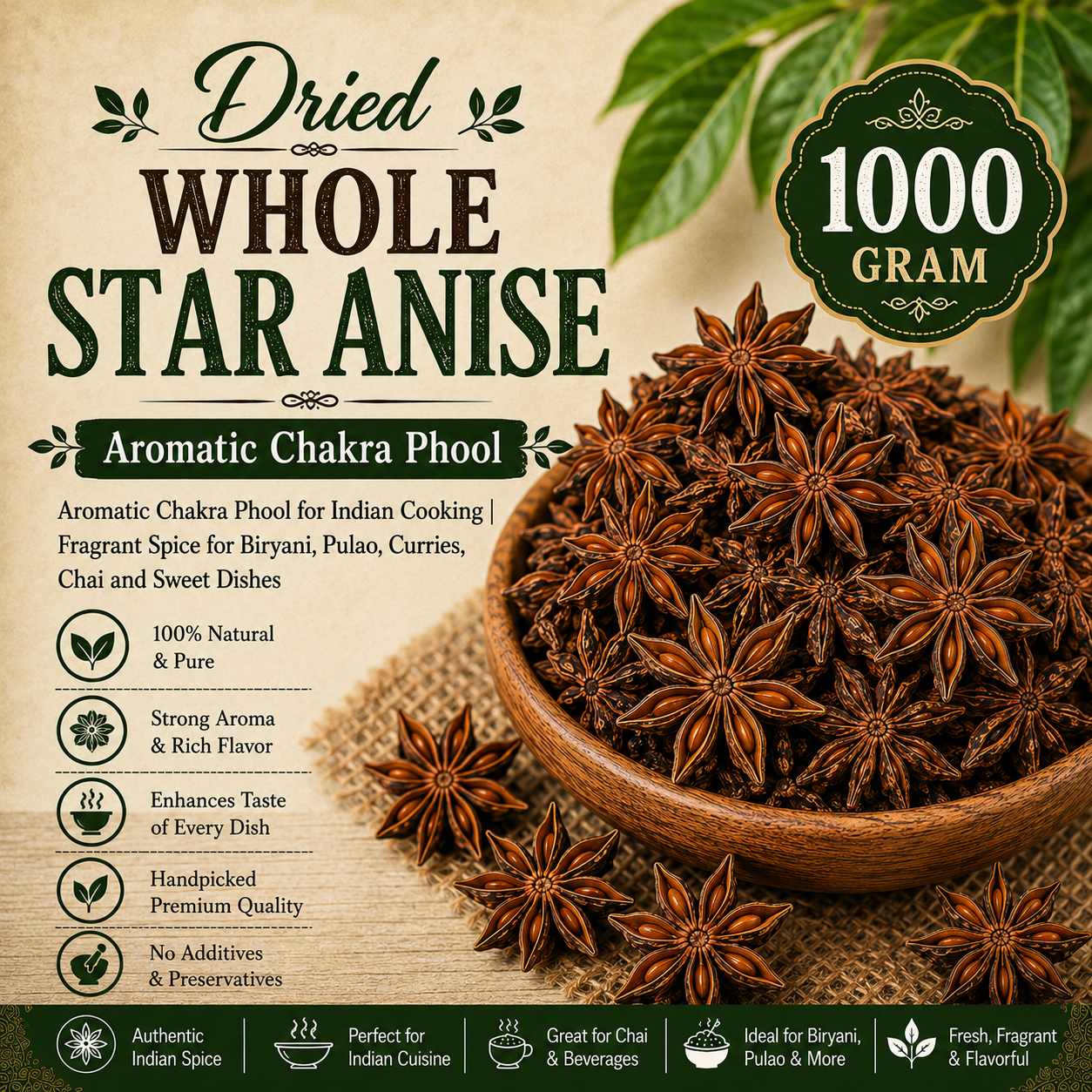 Whole Star Anise | Aromatic Chakra Phool for Indian Cooking |