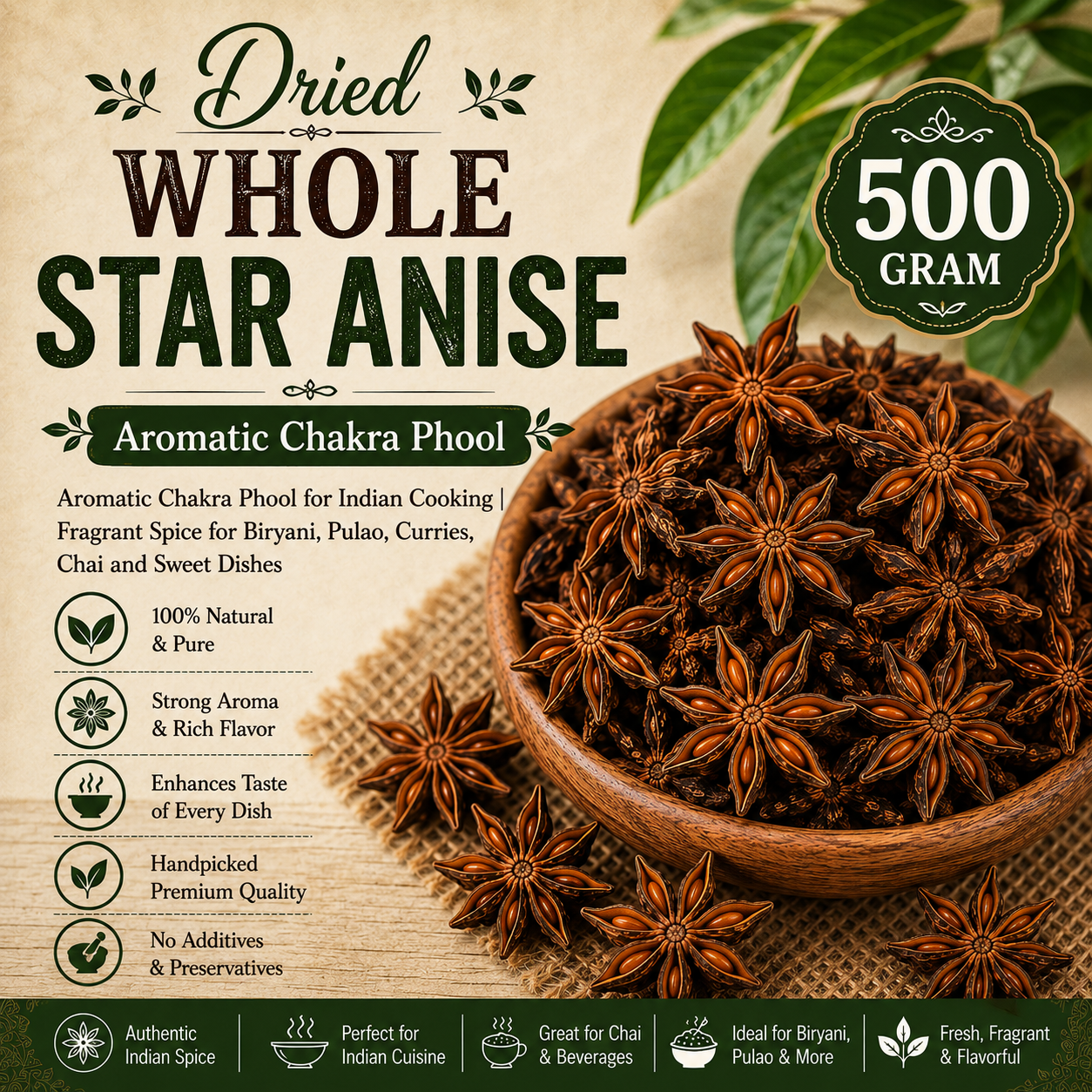 Whole Star Anise | Aromatic Chakra Phool for Indian Cooking |
