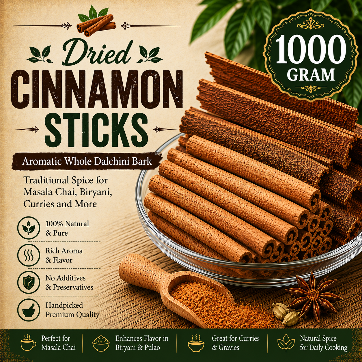Cinnamon Sticks | Aromatic Whole Dalchini Bark | Traditional Spice for Masala