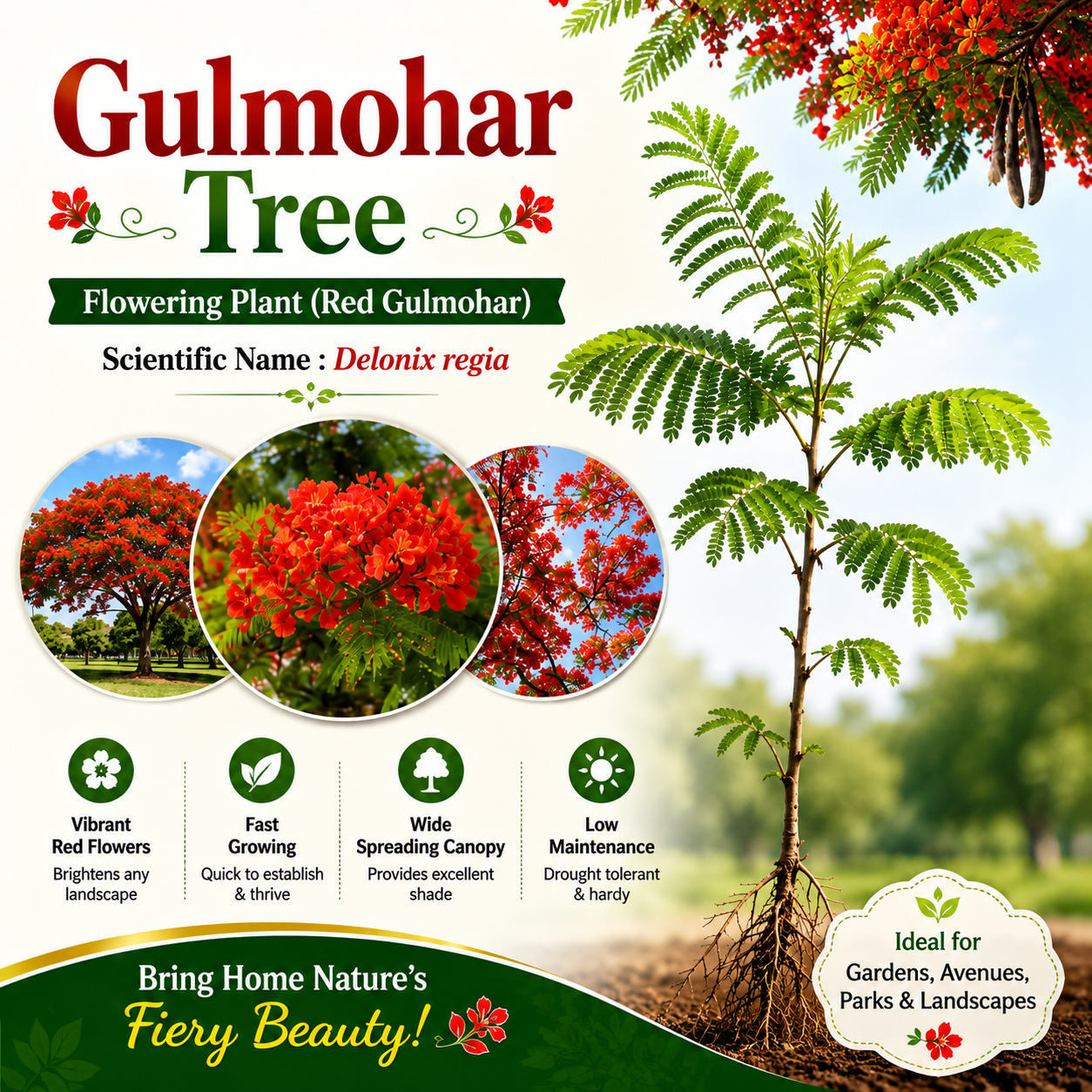 Gulmohar Flowering Plant (Red Gulmohar, Hybrid) Ornamental Plant, Pack of 1