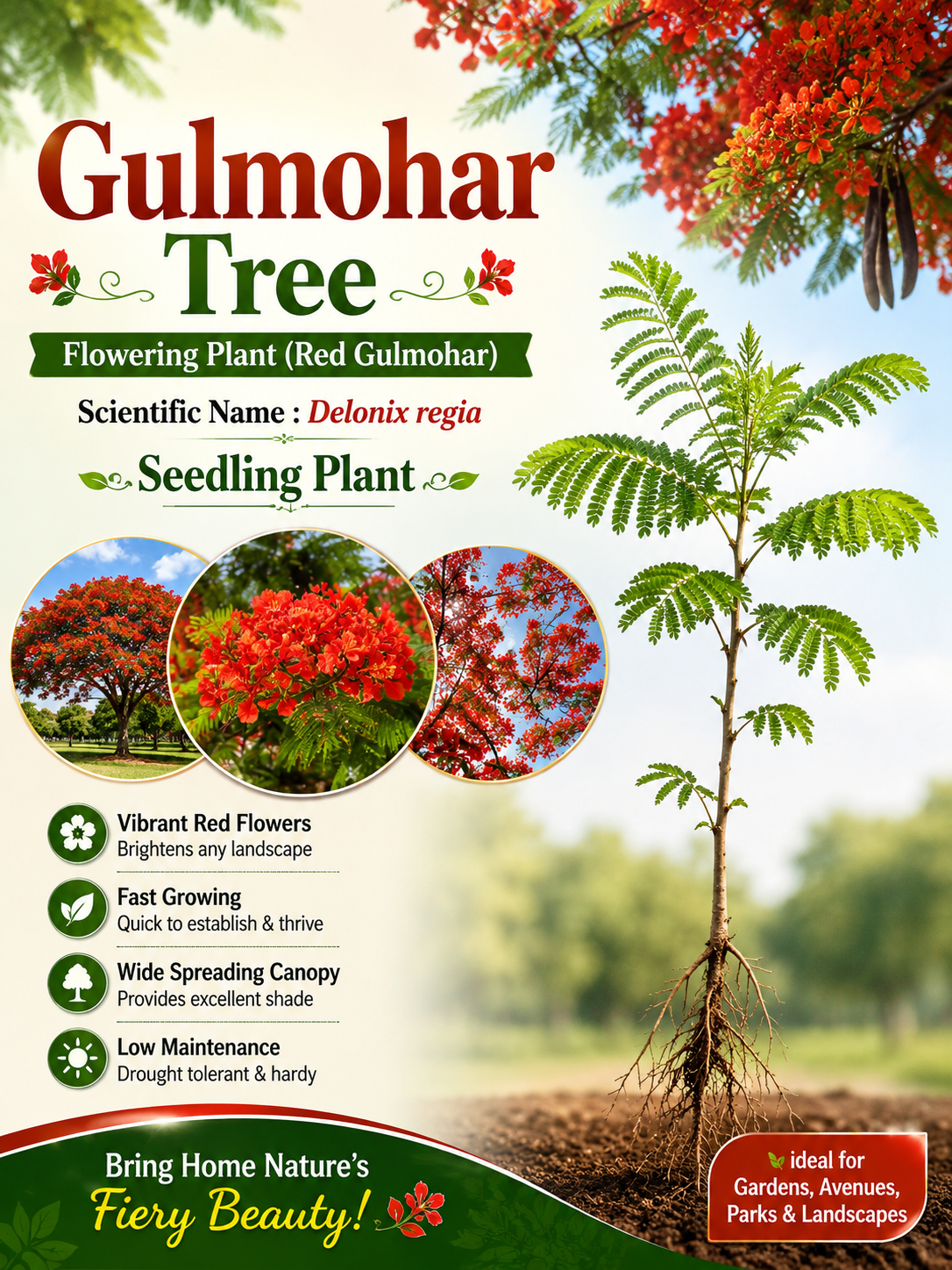 Gulmohar Flowering Plant (Red Gulmohar, Hybrid) Ornamental Plant, Pack of 1